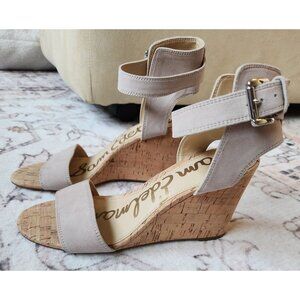 Sam Edelman Women's Sz. 8M Willow Taupe Wedge Ankle Strap Sandals